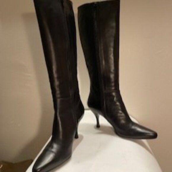 Stuart Weitzman Hola Knee High Leather Boots Black 8.5M - Picture 8 of 8